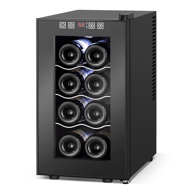 8 Bottle Wine Refrigerator Cooler, Wine Cellar With Touch Control, No Vibration & Low-e Glass Door