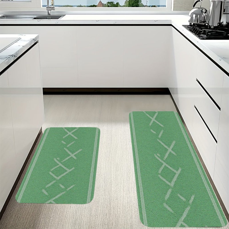 Ensemble de 2 tapis de cuisine à chevrons verts