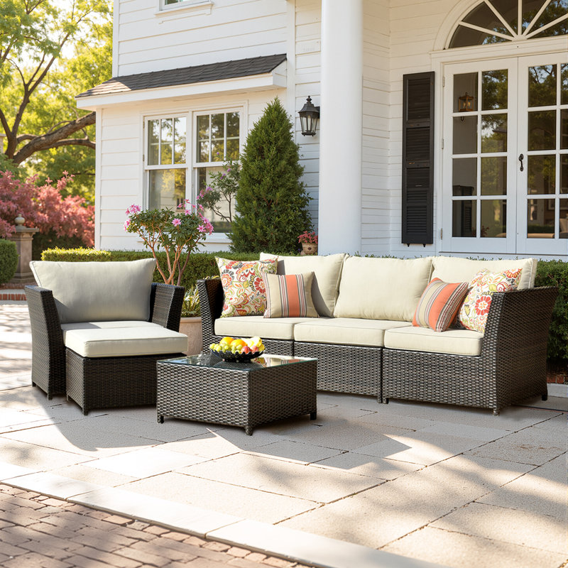 Wicker 4 - Person Patio Conversation Set with Cushions, Beige