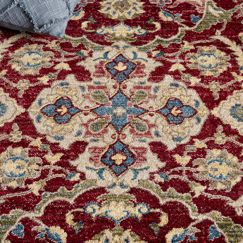 Bisen Performance Oriental Rug, Round 3'3", Red/Blue