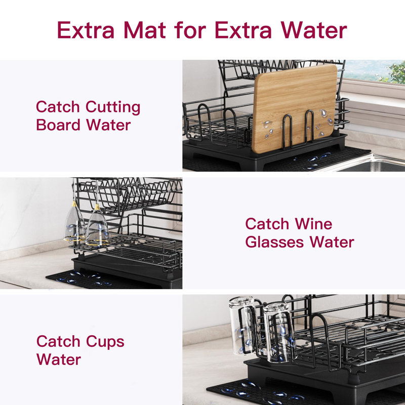2 Tier Black Large Stainless Steel Dish Drainers Drying Rack For Kitchen Counter