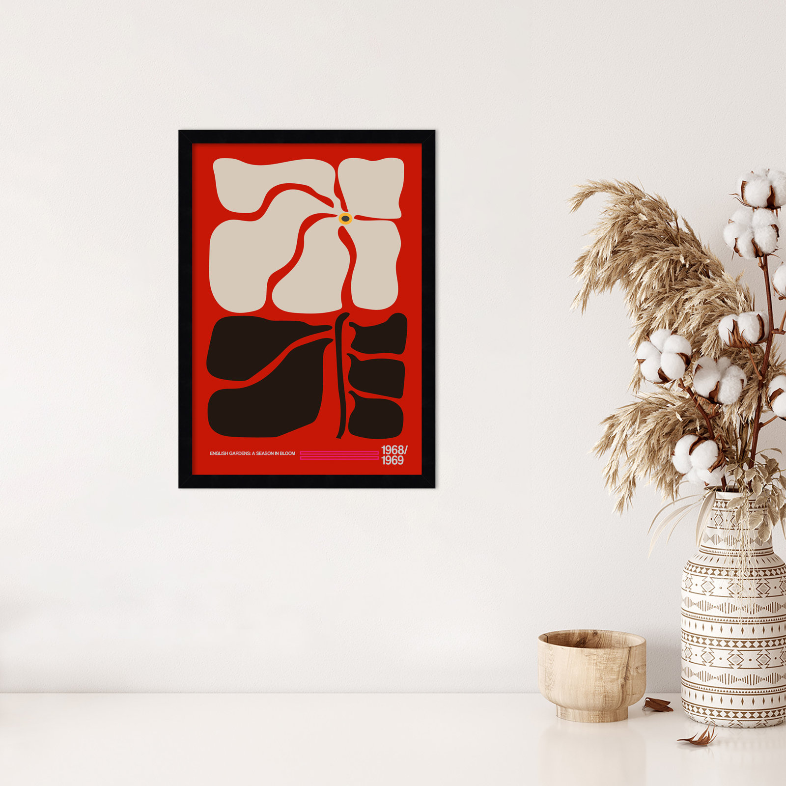 English Gardens Red by Frances Collett, Black, 21" H x 15" W x 1" D