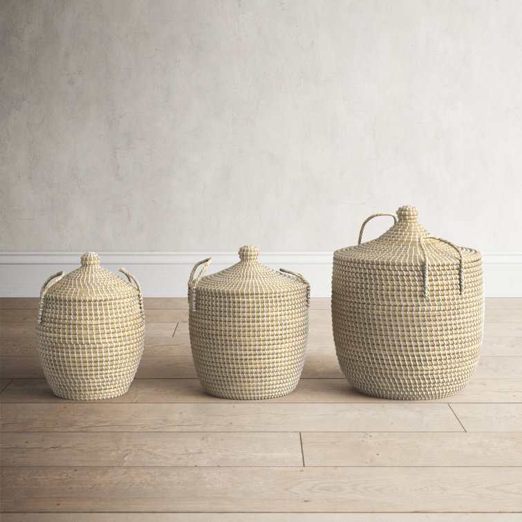 Set of 3 Seagrass Storage Baskets Khaki - Olivia & May