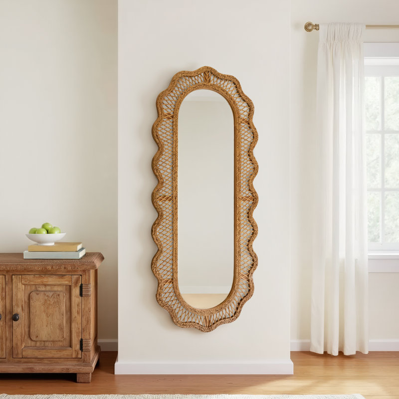 RATTAN SQUIGGLE FRAMED OVAL MIRROR