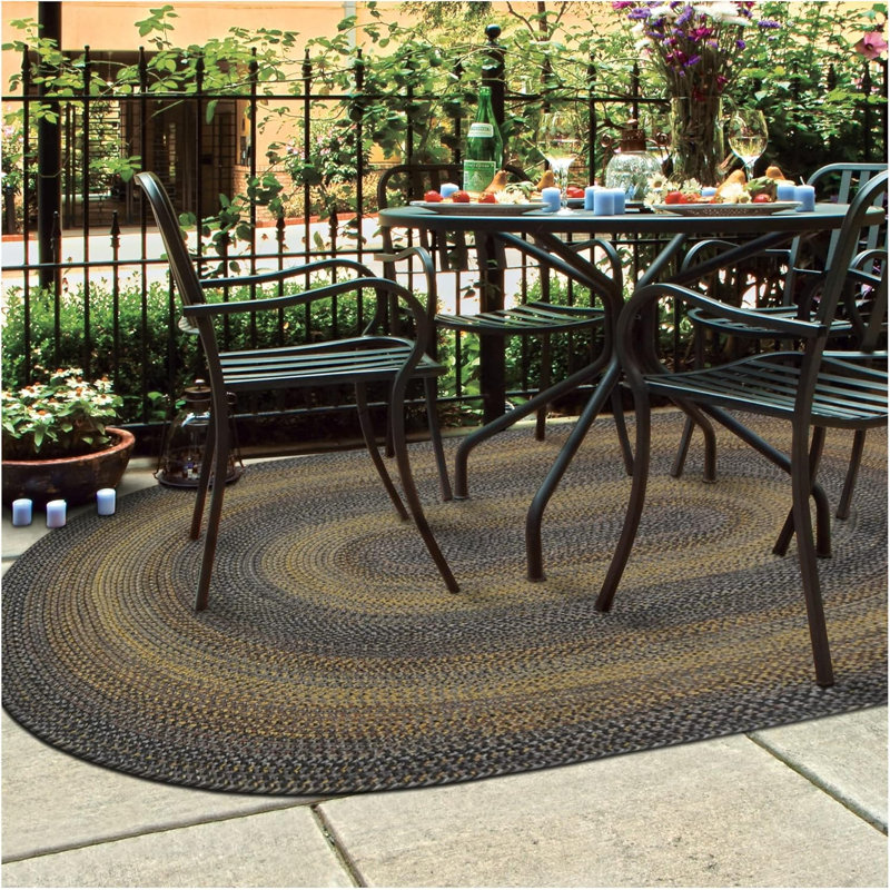  Braided Washable Indoor/Outdoor Rug Black/Gray/Gold Rug, Oval 4' x 6'