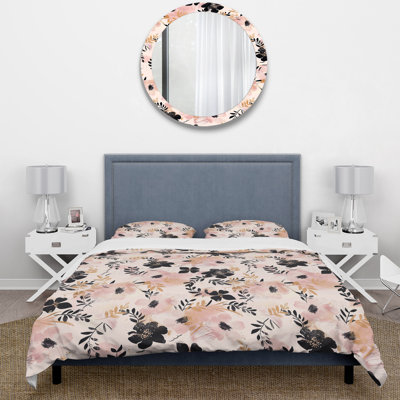 Ensemble de housse de couette rose et noir Boho Floral Meadows III - Boho