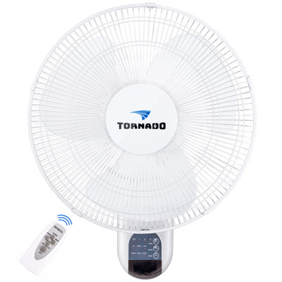 Tornado 16 Inch Oscillating Wall Mount Fan Remote Control Included 3 Speed 6 FT Cord ULSafetyListed