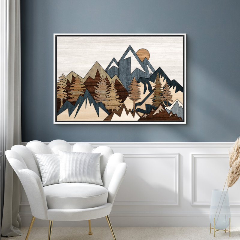 «Western Wood Effect Landscape 3D Illusion Mountain», reproduction d'art sur toile encadrée, H 16 po x l 24 po x P 1,5 po