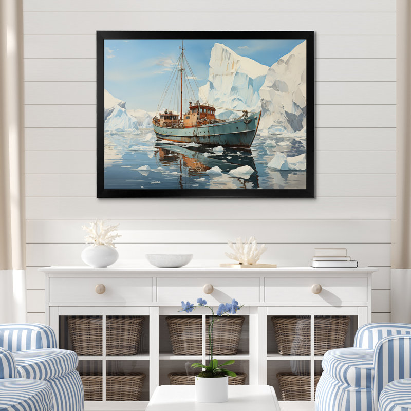 Bleu sarcelle blanc glacé Iceberg Wonder, H 34 po x l 44 po x P 1,5 po, Cadre simple noir