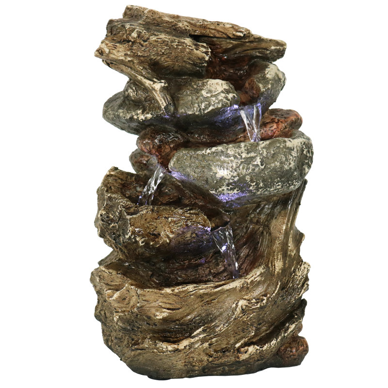  Rock and Log Tabletop Rustic Tabletop Fountain with LEDs