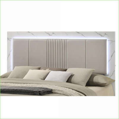 Ensemble de mobilier de chambre à coucher 4 pièces pour grand lit, marbre bicolore ultrabrillant Laque avec éclairage DEL blanc neige | Blanc | Lits standard