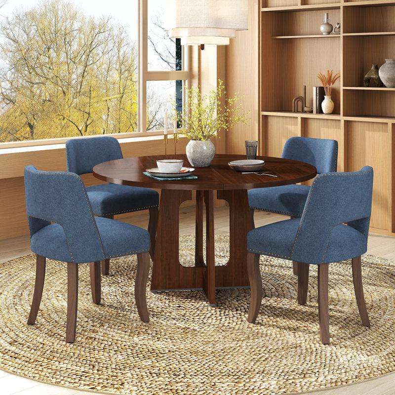Ensemble de table ronde 47 po avec chaises 4/6 rembourrées, finition chêne / noyer / marbre pour la cuisine de la salle à manger