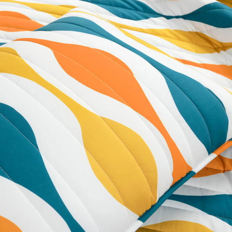 Turquoise and Orange Reversible Microfiber Full Quilt Set