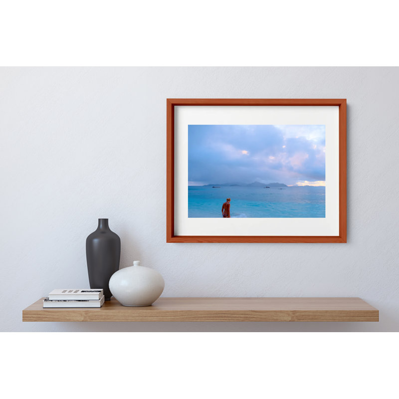 Caribbean Blue Print by Joseph Regan, 14" H x 16" W x 0.75" D, Cherry