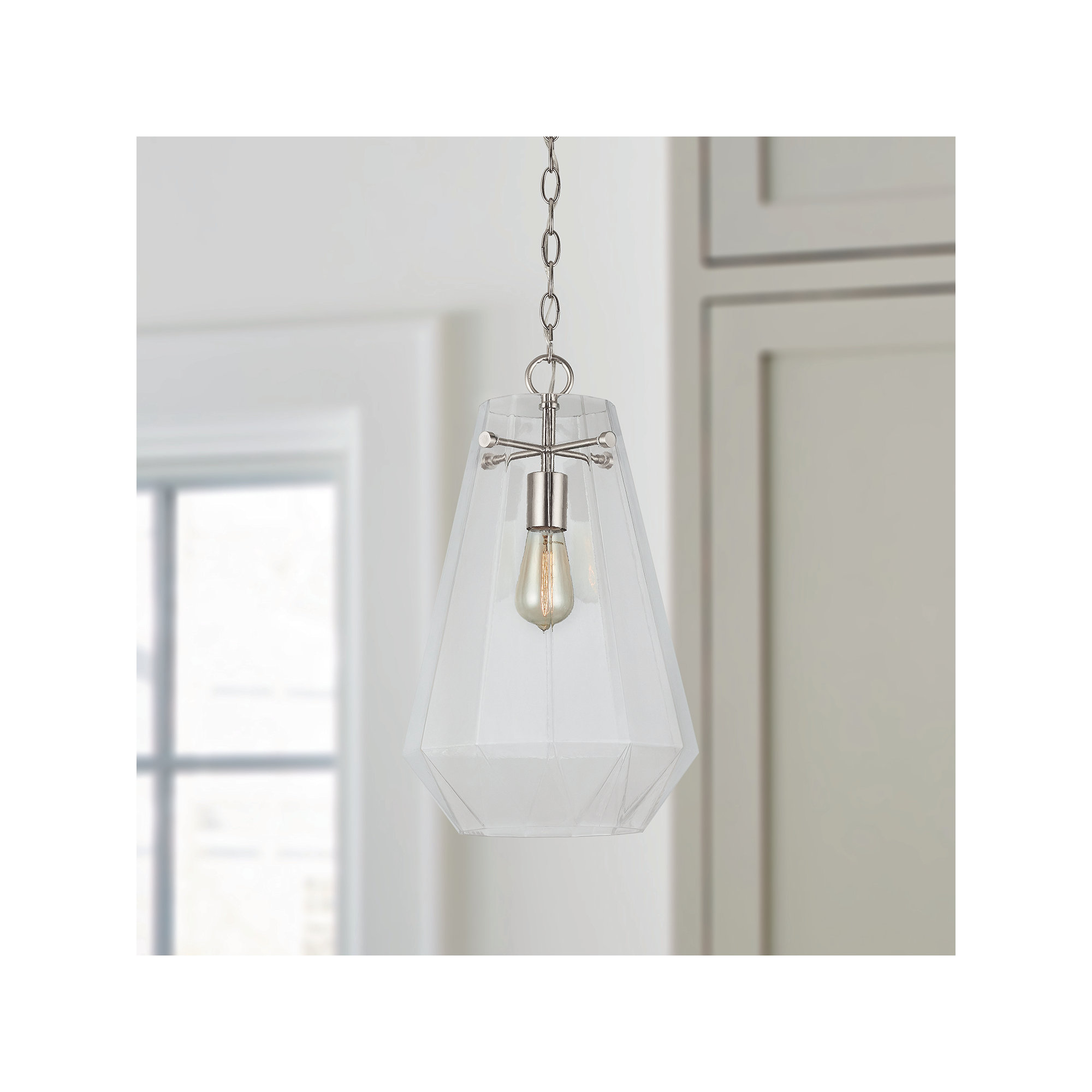 Single Light Glass Dimmable Pendant, Brushed Nickel