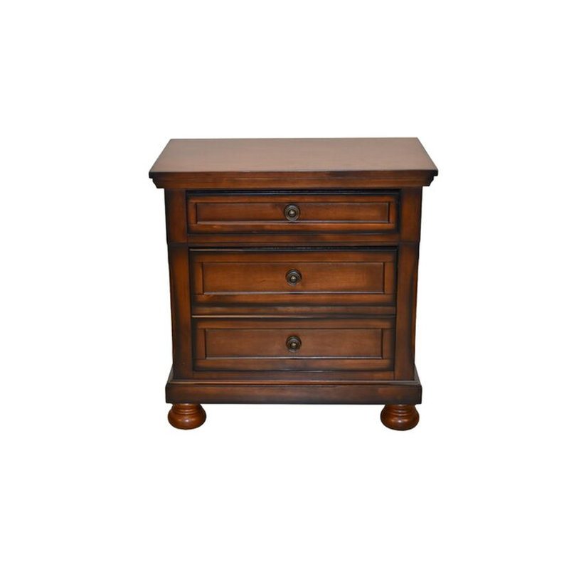 Table de chevet 3 en noyer foncé avec tiroir caché pour compartiment à bijoux