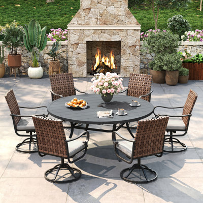 6-Person 53" Round Outdoor Dining Set With Cushioned Swivel PE Rattan Chairs