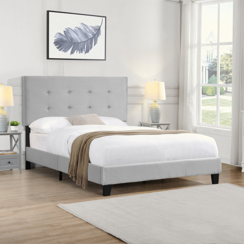 Upholstered Platform Bed Frame with Linen Fabric Headboard, No Box Spring Needed, Wood Slat Support, Easy Assembly