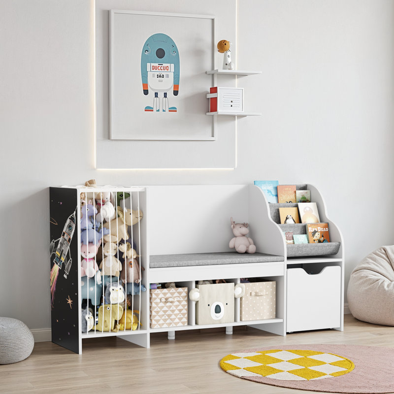 Bibliothèque pour enfants avec siège: ensemble de lecture et de rangement tout-en-un l 60 po x H 31 po