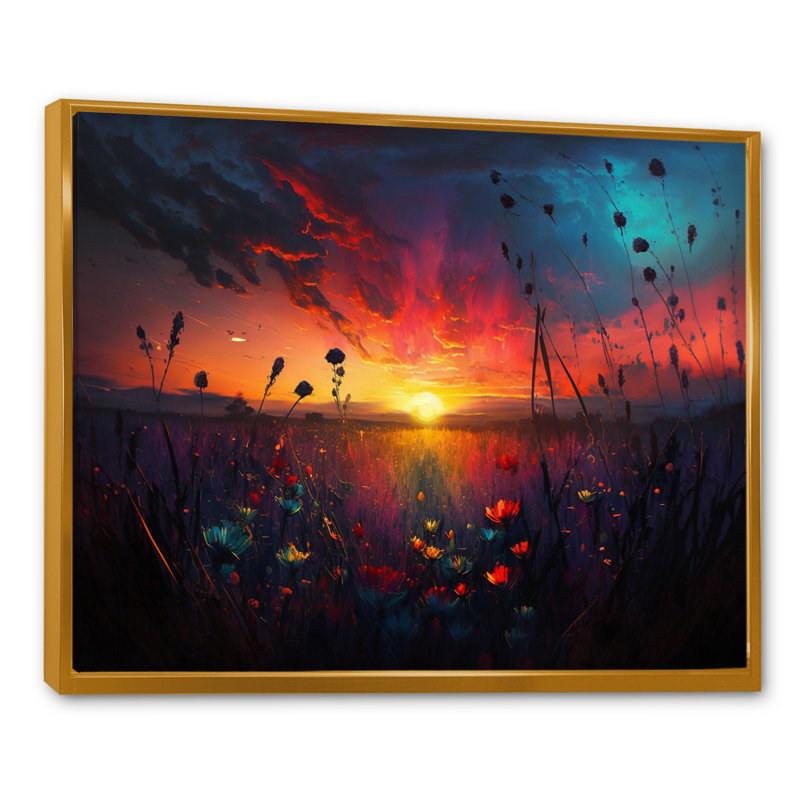 Flowerful Countryroad At Sunset I " Flowerful Countryroad At Sunset I ", 30" H x 40" W x 1.5" D, Gold Floater Framed