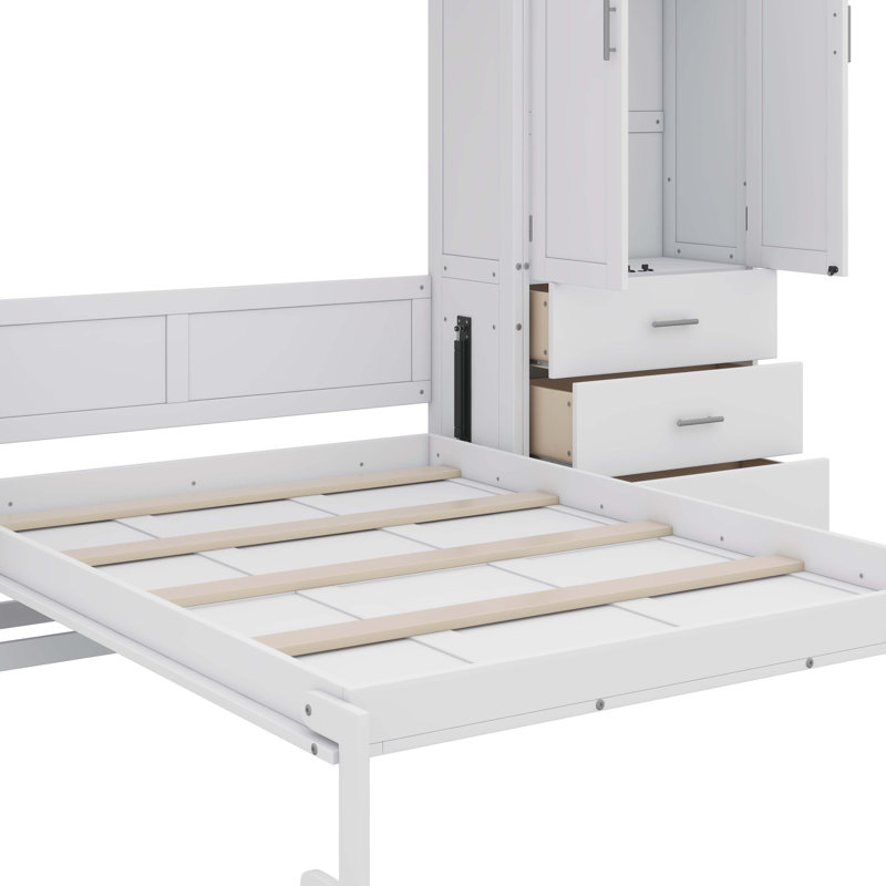 Lit escamotable avec rangement et garde-robe, Lit double