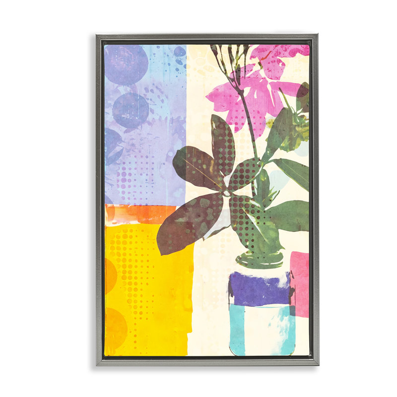 Cadre flottant abstrait dérives botaniques, design par Andrea Haase, H 31 po x l 21 po, Cadre flottant gris lustré
