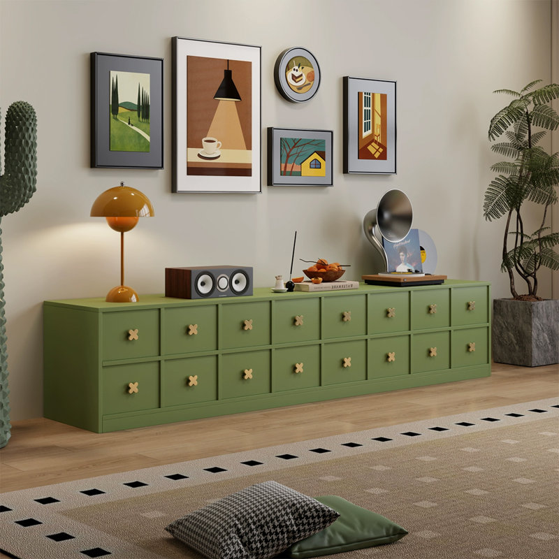 Meuble télé moderne en bois manufacturé vert, H 18,9 po x L 78,74 po x l 15,75 po