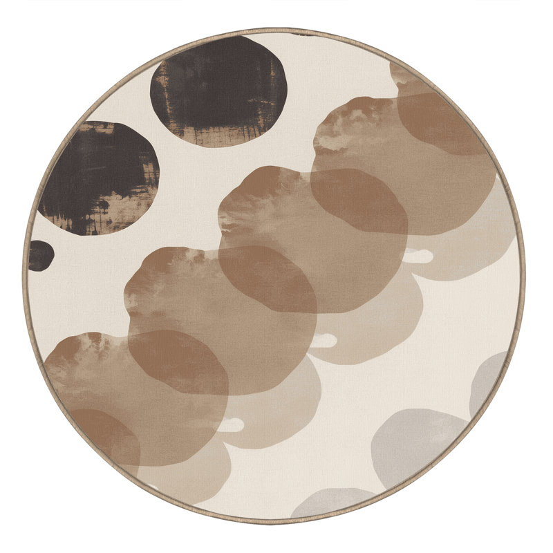 Tapis beige moelleux moelleux et moelleux de couleur minimaliste, Rond 3 pi