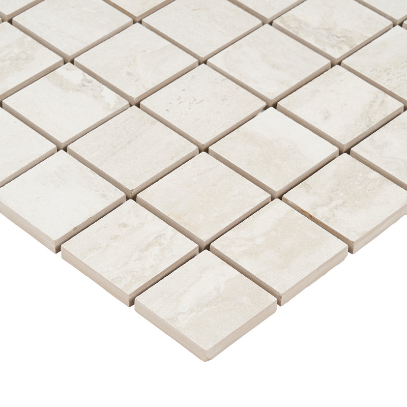 Essential Travertine 2" x 2" Porcelain Grid Mosaic Wall & Floor Tile, Cream