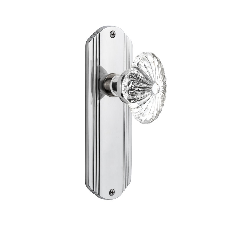 Plaque décorative avec bouton de porte ovale en cristal cannelé, Chrome brillant