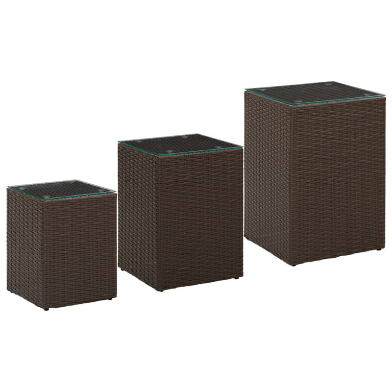 Glass Block End Table Set, Brown