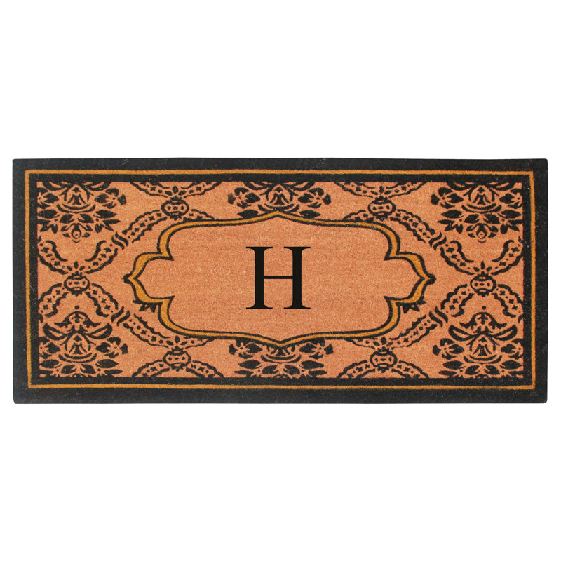 Senn Monogrammed Natural Coir Door Mat – Ornate Scrollwork Design, 30" × 60", Heavy-Duty, Durable & Easy to Clean, H