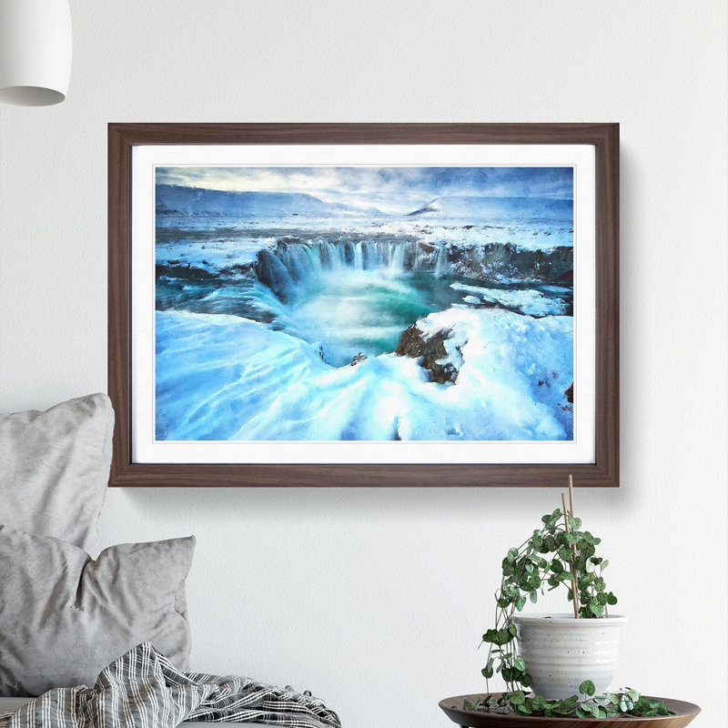 Icelandic Waterfall - Picture Frame Painting Print, Walnut Framed, 62cm H x 87cm W x 2cm D