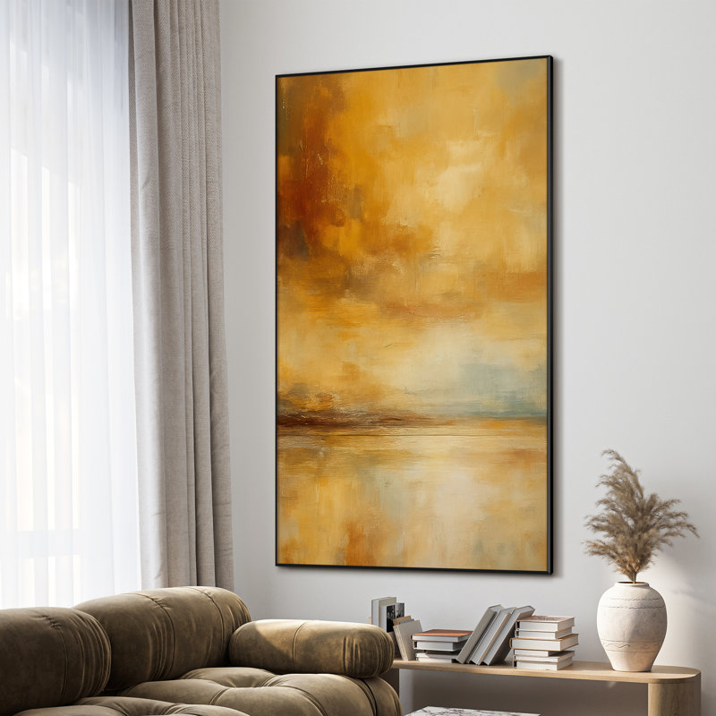 Extra Large Wall Art Fabric Print - Amber Horizon Abstract Wall Decor for Living Room or Bedroom - "Frame Assembly Required (Unfinished Frame)"