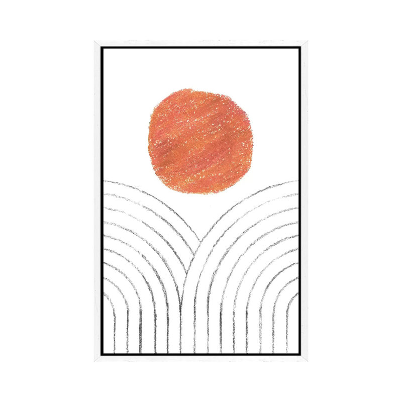 Orange Sun And Line Art Rainbows by Whales Way - Print on Canvas, 66.04cm H x 45.72cm W x 3.81cm D, White Framed