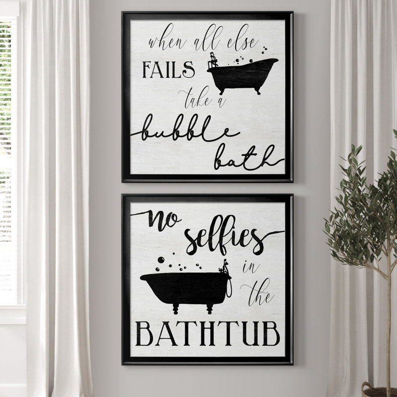 «Take A Bubble Bath», ensemble de 2 reproductions d'impressions, Toile avec cadre noir, Pas de tapis