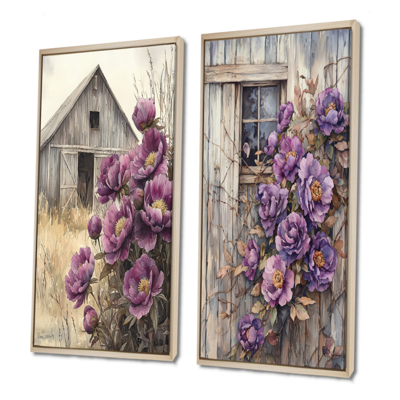 Lavande pivoines par The Weathered Barn I - décoration murale en toile florale 2 panneaux, H 32 po x l 33 po