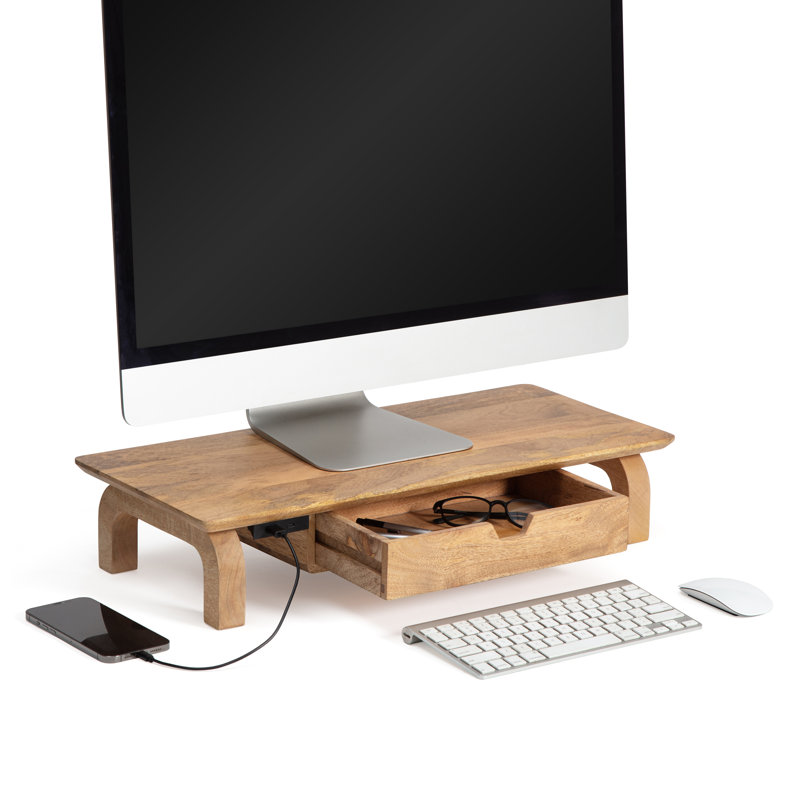 Support pour écran avec tiroir et port USB Brynsley, 40 pouces, Naturel