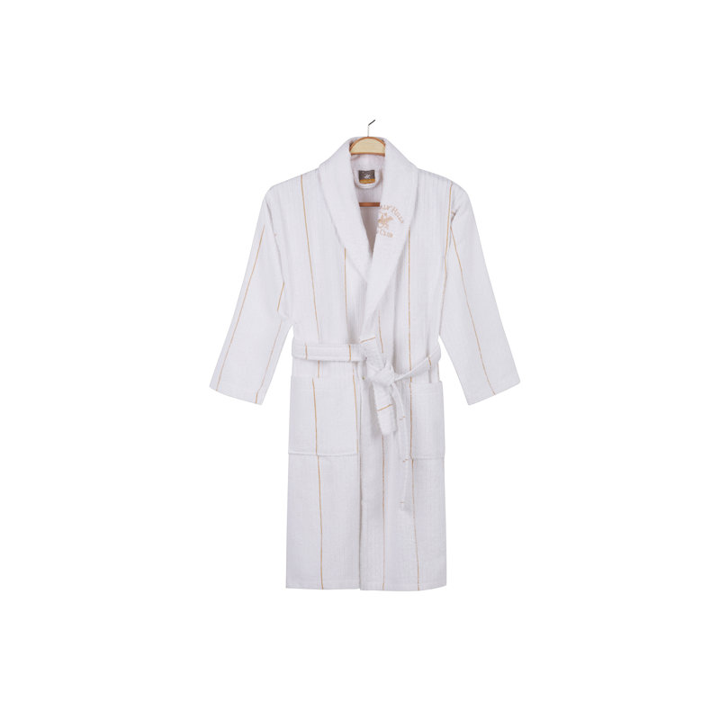 Peignoir en coton mélangé avec poches, Blanc / Beige, P / M
