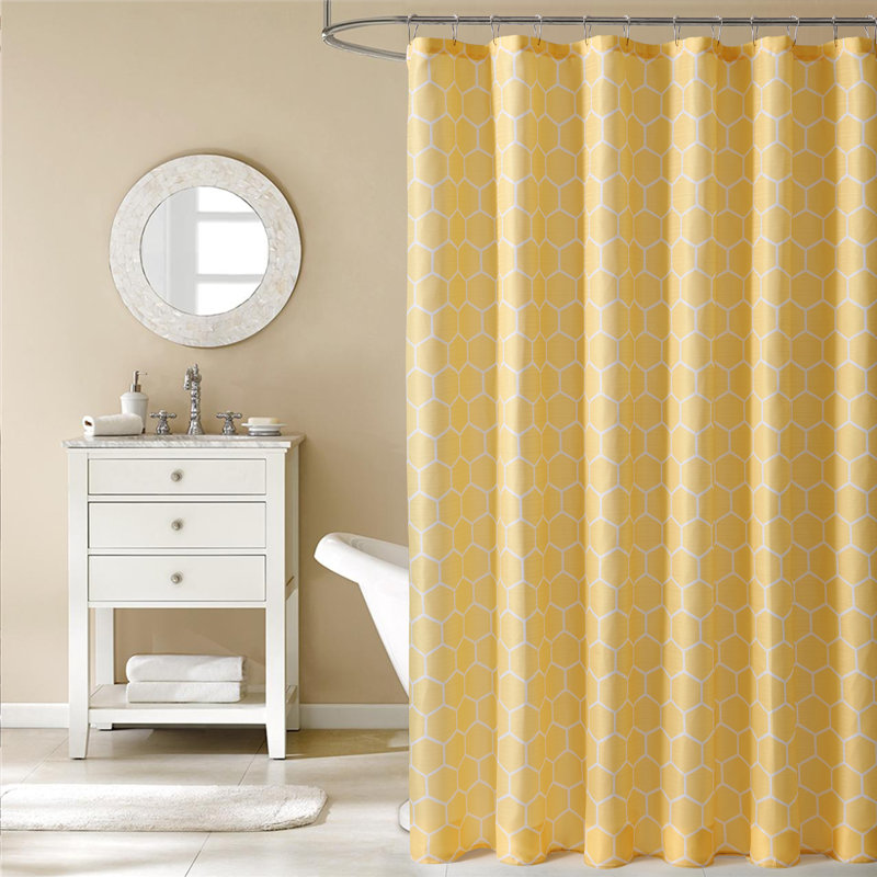 Ensemble de rideau de douche géométrique 13 pièces + crochets, Jaune