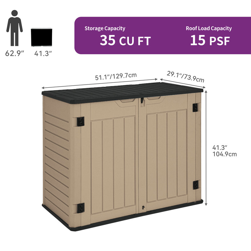 Brown Resin Double Door Outdoor Storage Shed, 35 cu ft