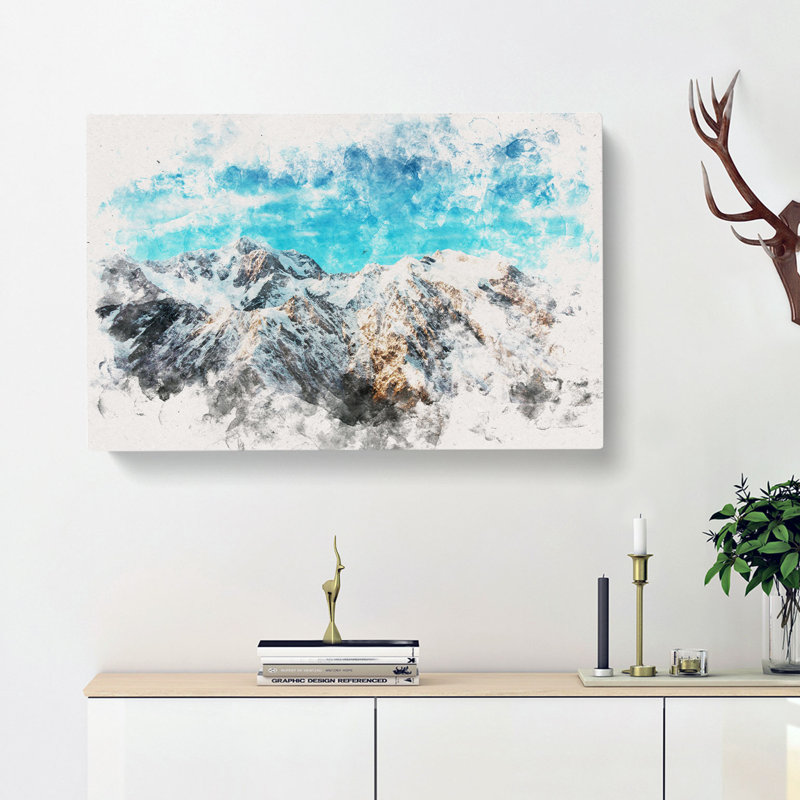 Mountains in New Zealand Watercolour - Wrapped Canvas, 40cm H x 60cm W x 3cm D