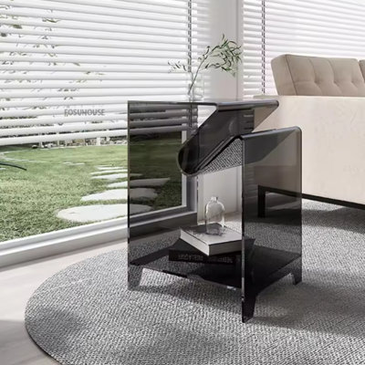 Table de bout de salon en acrylique de 15,74 pouces de style italien moderne et luxueux avec porte-revues (matériau acrylique de 10 mm d'épaisseur)