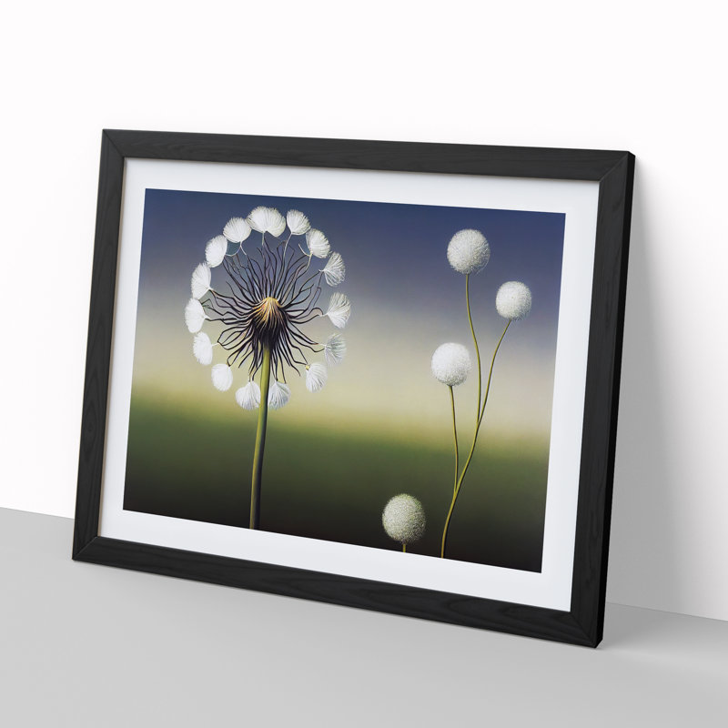 Stunning Dandelion Flowers - Single Picture Frame Print, 46cm H x 64cm W x 2cm D, Black