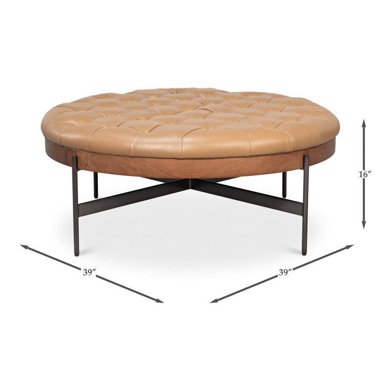 Corbet Round Ottoman, Caramel Brown