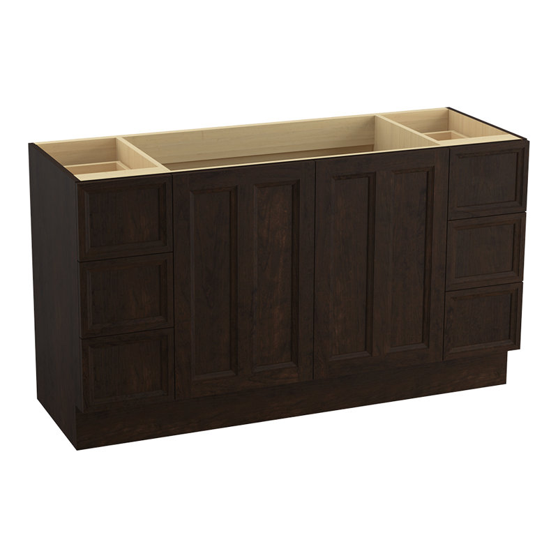Damask 60" Vanity Base Only with Toe Kick, 2 Doors and 6 Drawers, Split Top Drawers, Suède Claret