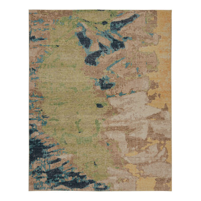 Rug & Kilim’S Modern Distressed Abstract Rug In Green, Beige-Brown And Blue