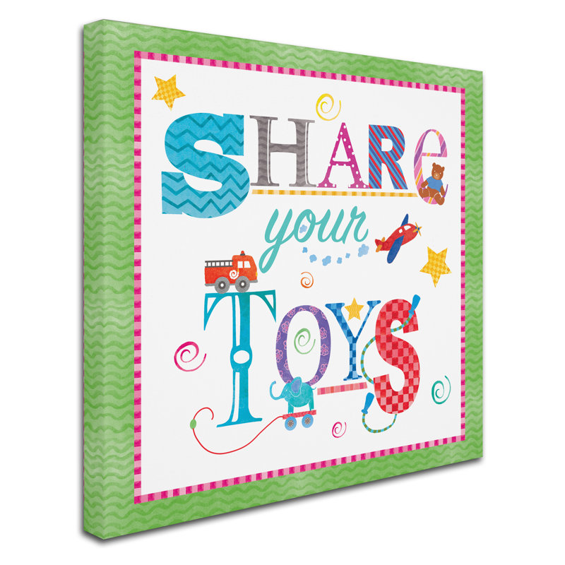 « share your toys », art sur toile, H 18 po x l 18 po