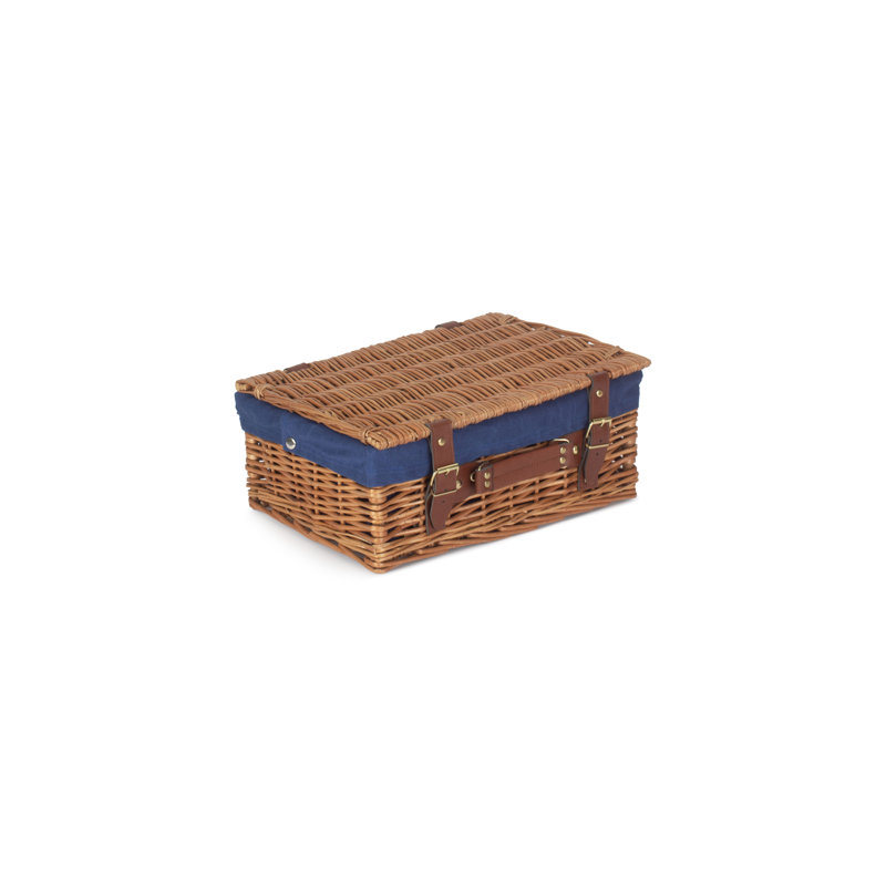 Wicker Hamper Basket with Lining, Light Steamed/Navy Blue, 19cm H x 41cm W x 30cm