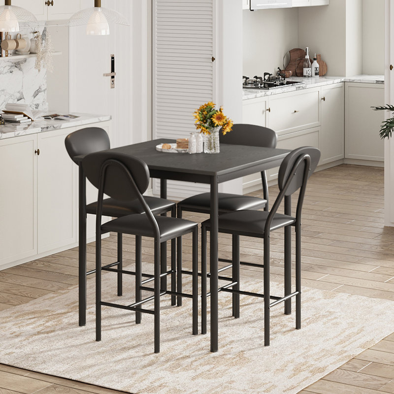 Ensemble de table de salle à manger pour 4 personnes - table de cuisine moderne et chaises rembourrées en cuir synthétique pour petits espaces - pour les salles à manger - Gris